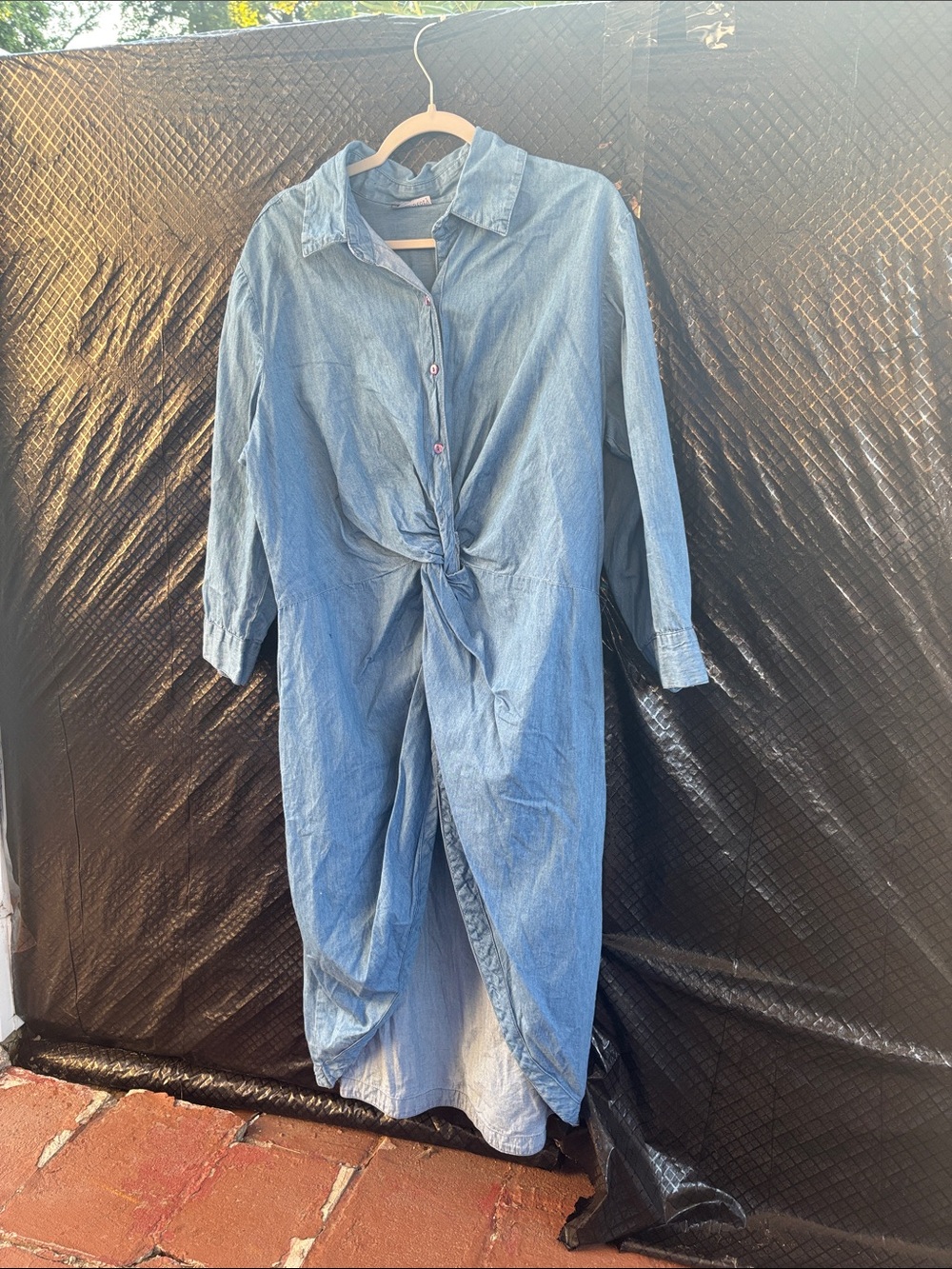 Denim High-Low Tie-Front Dress in Light Blue